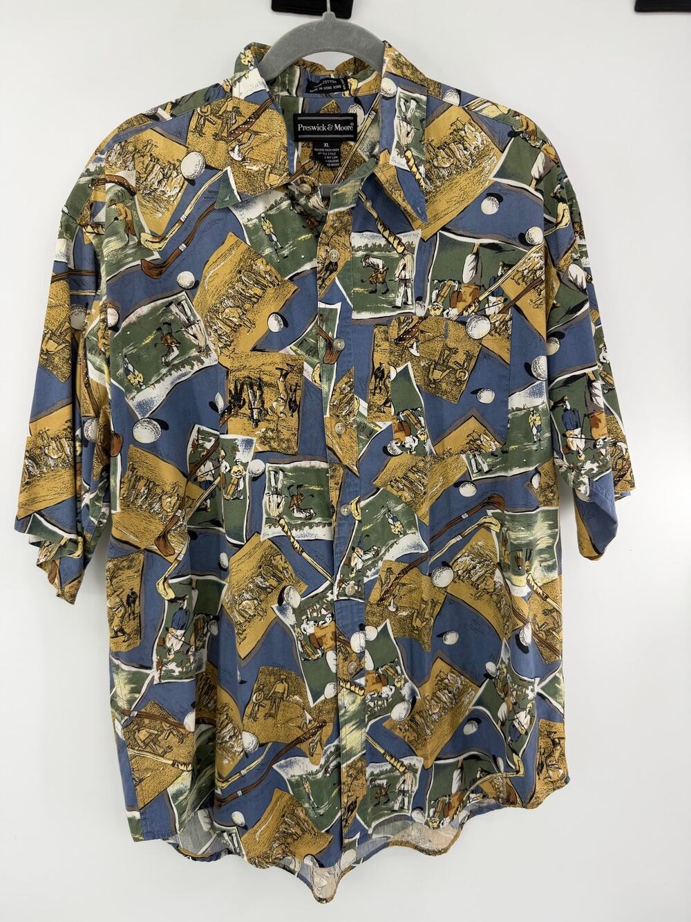 Vintage men’s Preswick & Moore, golf-themed novelty print